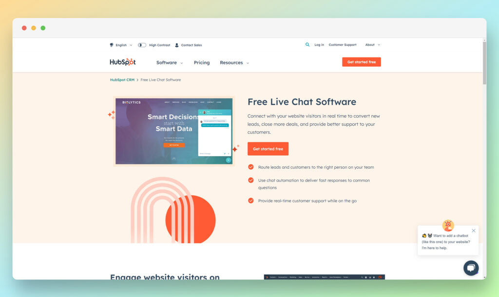 Hubspot - Best Live Chat Software for Ecommerce